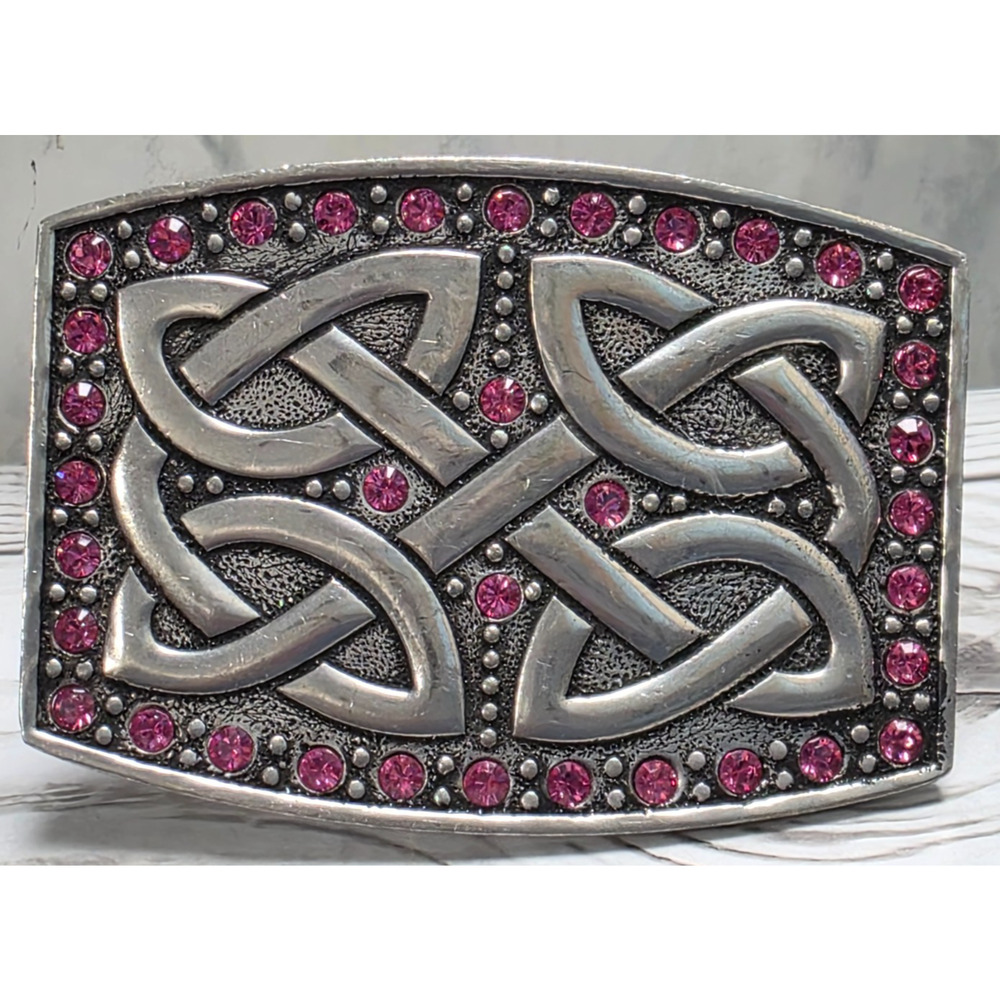 Justin Silver/Pewter w/Pink Rhinestone Accents Belt Buckle 3.5"x2.5"